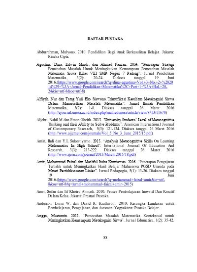 Daftar Pustaka Analisis Metakognitif Siswa Dalam Pemecahan Masalah