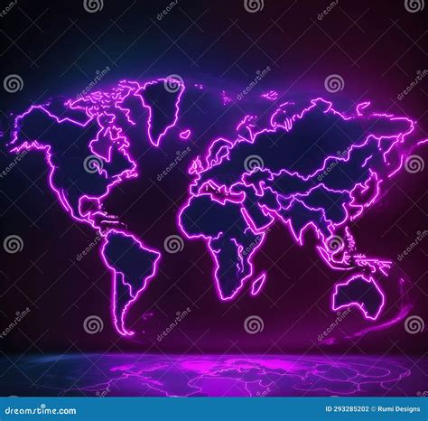 World Map Neon Lights Stock Illustration Illustration Of Neon