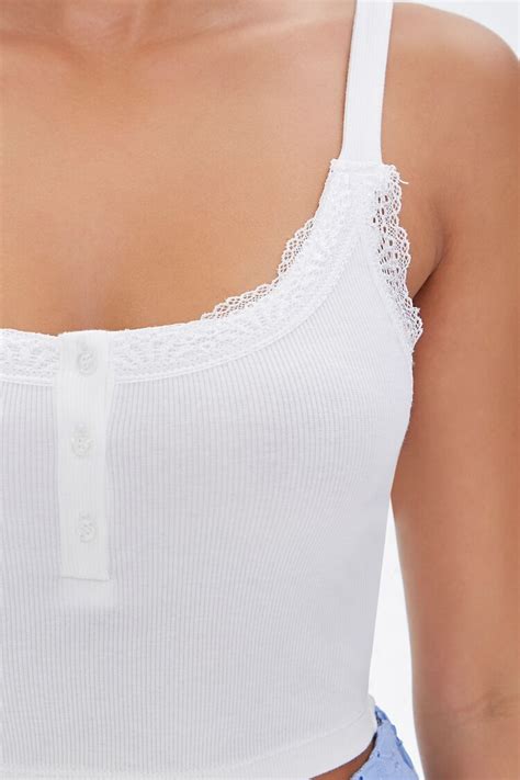 Lace Trim Cropped Cami In White Size Xl In 2021 Cropped Cami Lace