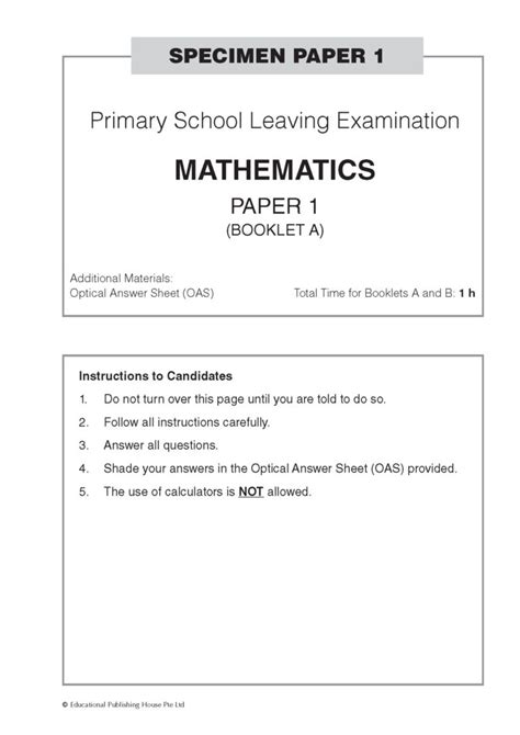 Psle Maths Specimen Papers Eph