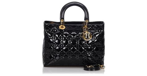 Grand Cartable Lady Dior En Cuir Verni Noir Cannage Dior Cuir Vernis