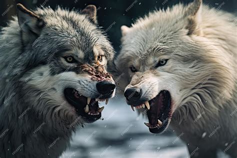 Premium Photo | Two wolves fighting