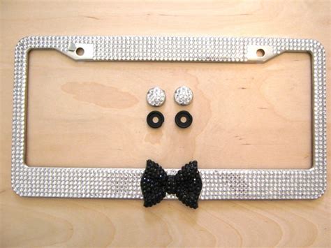 7row Clear Bling Rhinestone License Plate Frame W Black Bow