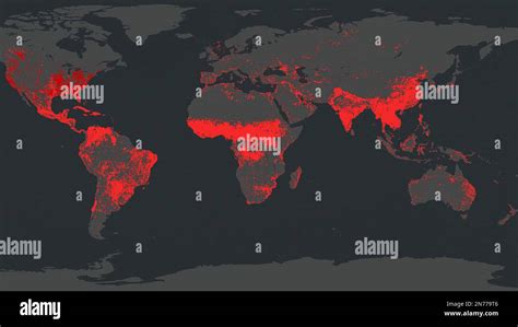 Dresden, Germany - February 2, 2023: World map of all continents showing cumulative wildfires as ...