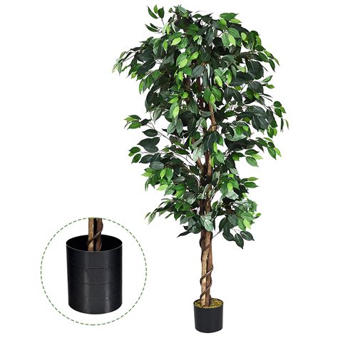 Costway 6 Ft Artificial Ficus Silk Tree Home Living Room Office Decor