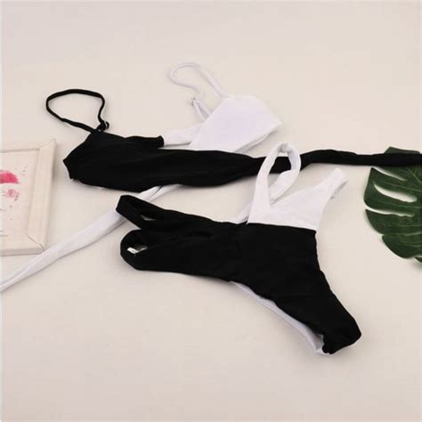 Swim Host Pickblackwhite Color Block Patchwork Bikini Set Poshmark