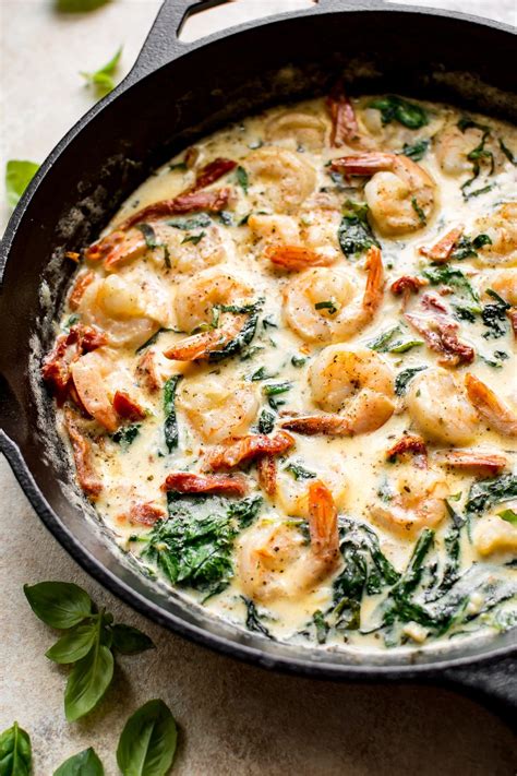 Creamy Tuscan Garlic Shrimp A Simple Low Carb Dinner With A Sun Dried Tomato Basil Spinach