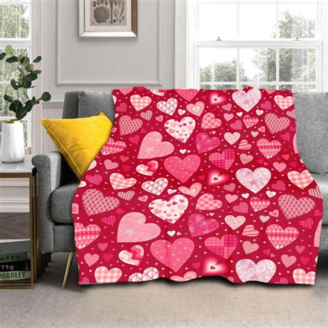 Valentines Heart Blanket Soft Flannel Lightweight Valentine Pink Love