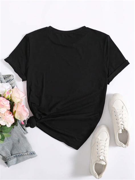 Shein Essnce Camiseta Gr Fica De Manga Corta Para Mujeres Con Estampado