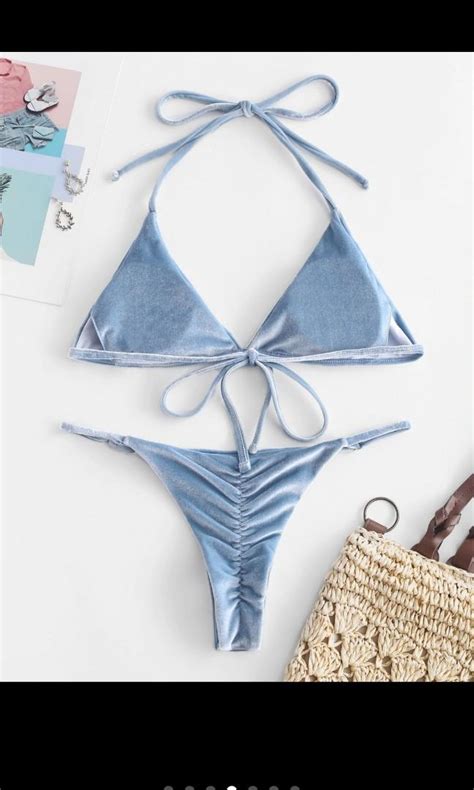 Zaful Velvet Halter String Bikini Set Women S Fashion Swimwear