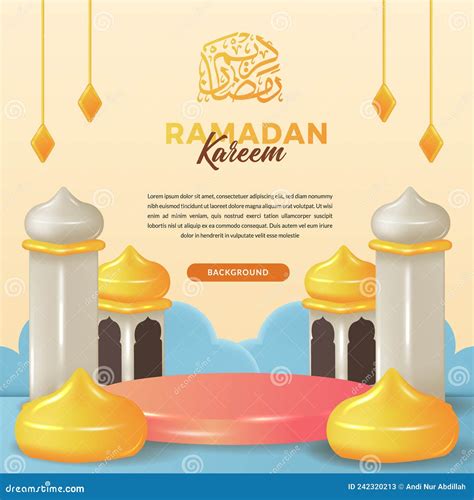 Ramadan Kareem Greeting Card Invitation With D Cute Mosque Dome With