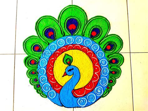 peacock rangoli for diwali | Rangoli designs diwali, Peacock rangoli ...