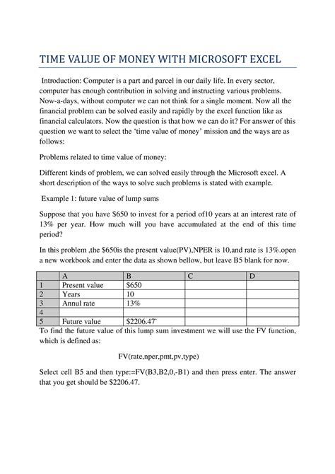 Time Value Of Money Using Excel Time Value Of Money With Microsoft