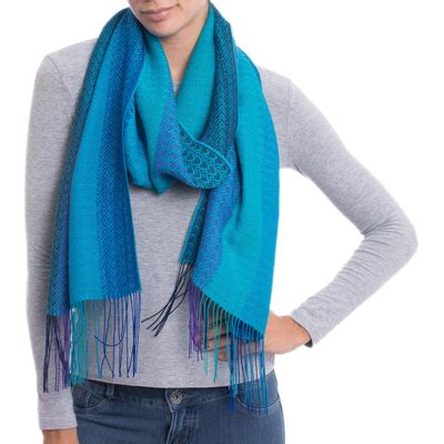 Hand Woven Striped Alpaca Blend Wrap Scarf From Peru Tranquil