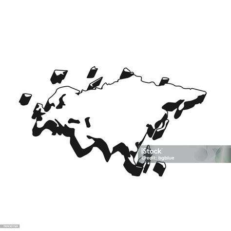 Eurasia Map With Black Outline And Shadow On White Background Stock ...