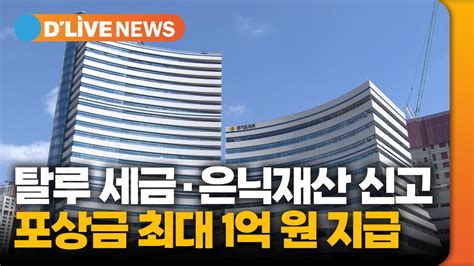 탈루 세금·은닉재산 신고 포상금 최대 1억 원 지급 딜라이브tv Youtube