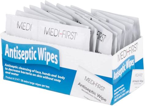 Antiseptic First Aid Wipes 20 Wipes Per Box Effective First Aid Treatment