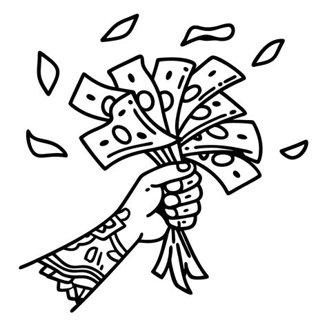 Hand holding bundle of cash bills, money flying, financial success