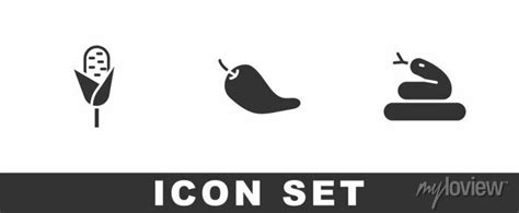 Set Corn Hot Chili Pepper Pod And Snake Icon Vector Wall Stickers Python Venomous Danger