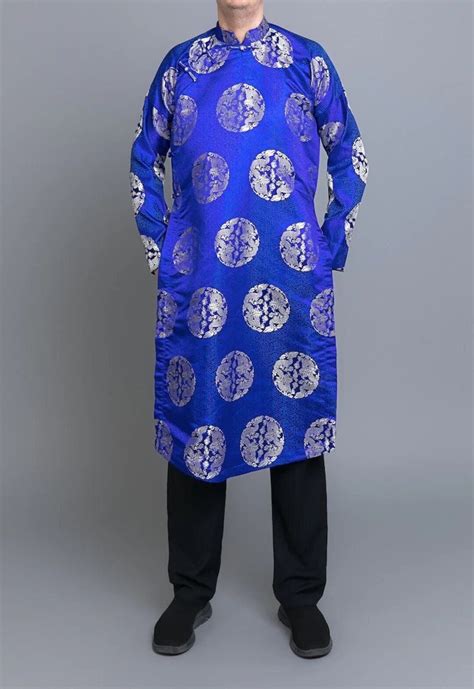 Blue Ao Dai For Men Traditional Vietnamese Gam Long Dress For Men Ao