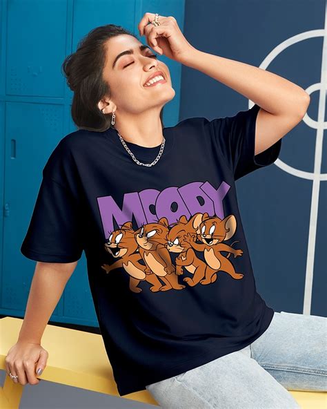 Buy Women's Blue Moody Jerry Graphic Printed Oversized T-shirt Online at Bewakoof