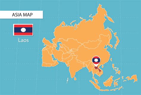 laos map  asia icons showing laos location  flags