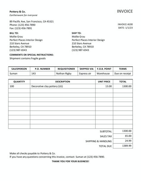 Simple Sales Invoice Template In Word Docx File Download