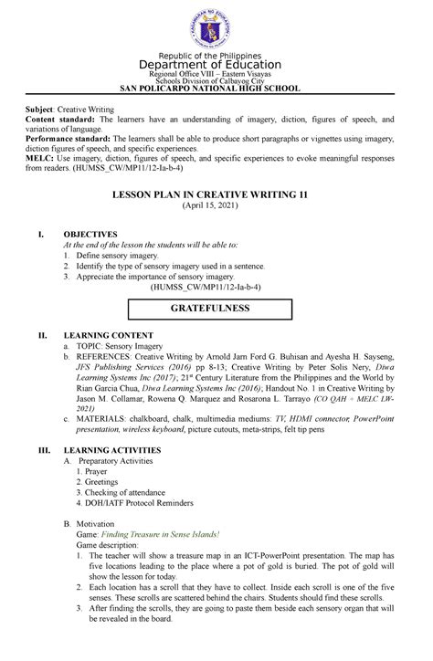 Final CO 2 NEW Lesson PLAN Sensory Imagery Copy - Republic of the