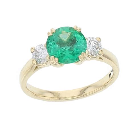 Emerald And Diamond 18ct Yellow Gold Trilogy Ring Faller