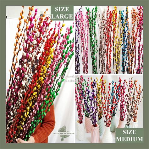 Jual Packing Aman Quality Bagus Pcs Dried Pussy Willow Bunga Imlek Dekorasi Happy
