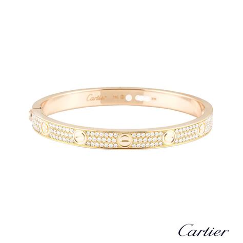 Cartier Rose Gold Pave Diamond Love Bracelet Size 17 N6036917 Rich