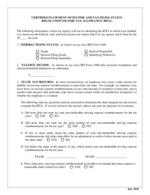 Fillable Online CERTIFIED STATEMENT OF INCOME AND TAX FILING STATUS