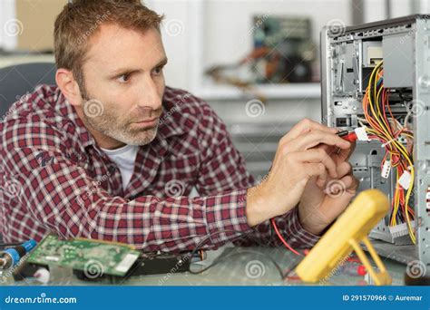 Man Fixing Pc Computer Stock Photo Image Of Cable Motherboard 291570966