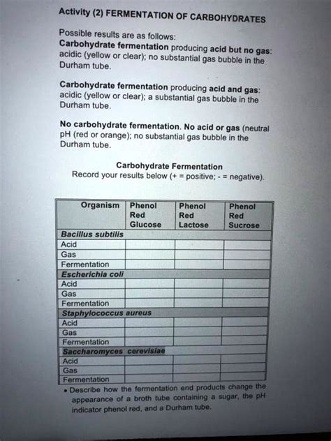 Solved Activity 2 Fermentation Of Carbohydrates Possible Results Are As Follows