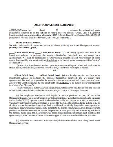 Asset Management Agreement Template Prntbl Concejomunicipaldechinu Gov Co