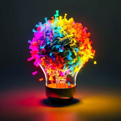 Colorful Glowing 3d Idea Bulb Lamp Visualization, Generative AI Stock ...