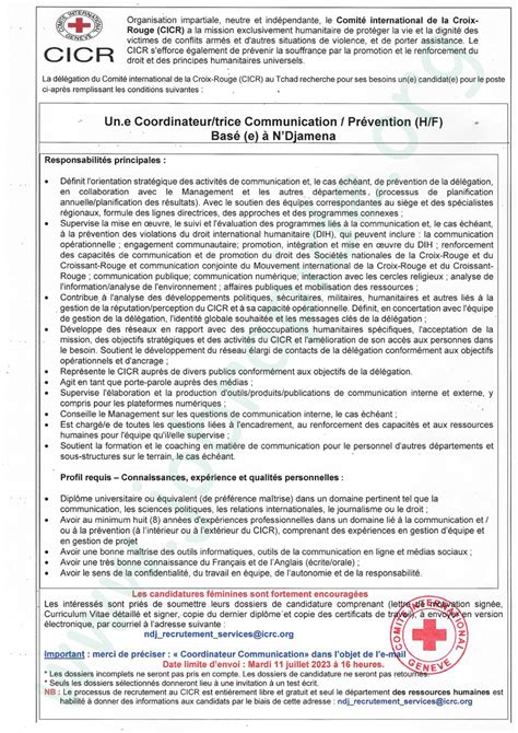 La D L Gation Du Comit International De La Croix Rouge Cicr Recrute