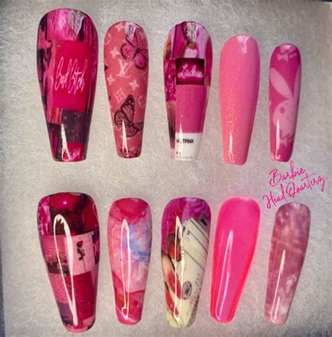 Pink Aesthetic Baddie Press On Nail Set Etsy