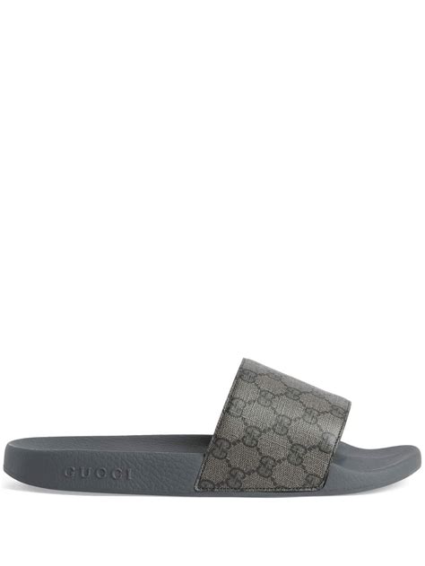 Gucci Pursuit Gg Supreme Coated Canvas Slides In Grey Modesens