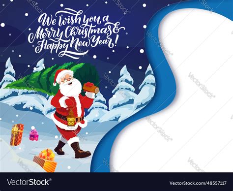 Christmas Paper Cut Banner With Santa And Tree Vector Image