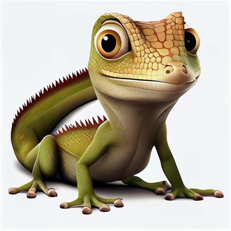 Premium Photo Cute Cartoon Lizard Character D Animation On White