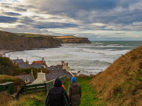 Pennan Beach and Village at High Tide in September 2022. Aberdeenshire ...