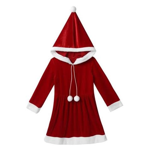 Dpois Robe De Noël Fille Avec Capuche Cosplay Costume Elfe Tenue Noël