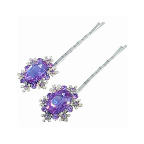 Oval Floral Bobby Pin Austria Crystal Crystals Bobby Pins Medium Purple