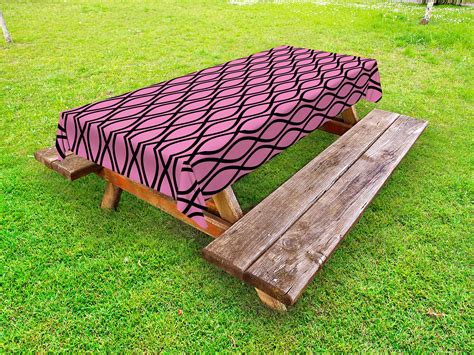Hot Pink Outdoor Tablecloth Vertical Wavy Lines Tangled Stripes Curves Girlish Feminine Design