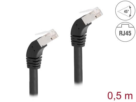 Cablu De Retea RJ45 Cat 6A S FTP Unghi Jos Jos 45 Grade 0 5m Negru