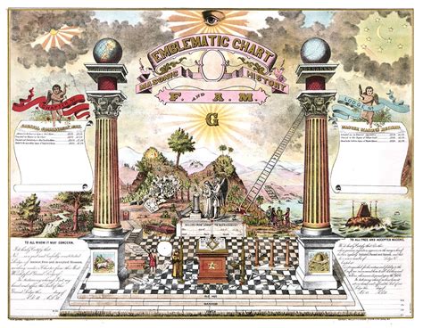 Freemason Poster Odd Fellows Illustrated Histomap Vintage Masonic Lithography Freemasonry Art