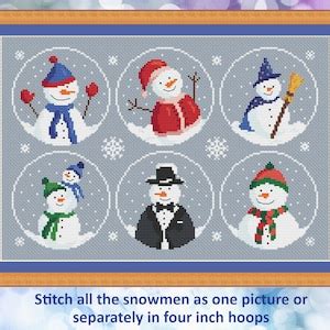 A Gathering Of Snowmen Cross Stitch Pattern Stitch As A Single Picture