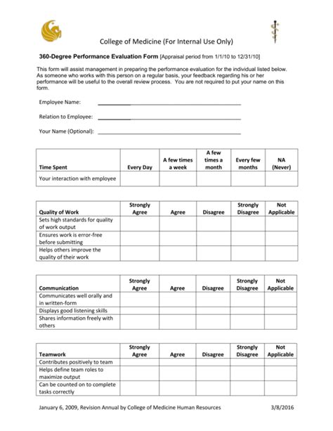 360 Degree Performance Evaluation Form [appraisal Period From 1