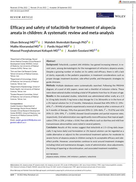 Efficacy And Safety Of Tofacitinib For Treatment Of Alopecia Areata In Pdf